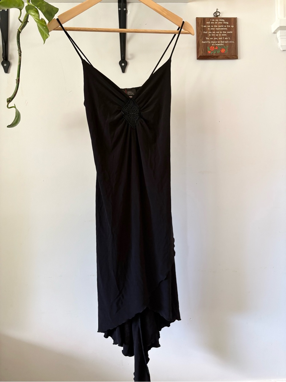 Urban Behavior Black Asymmetrical Slip Dress with Crochet Detail